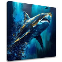 Dekorativna slika na platnu - PREMIUM ART - Shark Force in Dark Water | 100x90 cm