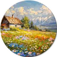 Okrugle slike s akrilom Planinska koliba