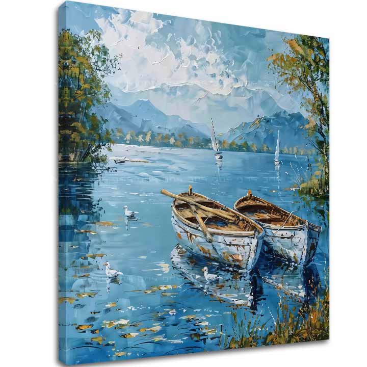 Pejzaž na platnu Scenografija s čamcima | Akrilni detalji 60x60 cm