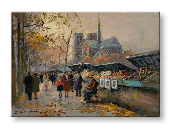 Slika na platnu BOOK SELLERS ALONG THE SEINE  – Edouard Leon Cortes