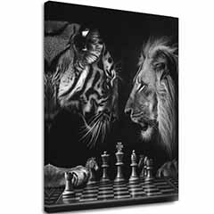 Slika na platnu Lav i tigar - Šahovska strategija