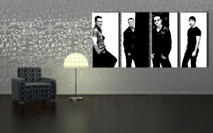 Ručno slikane slike na platnu na platnu POP Art U2 in Black 4-dijelna 