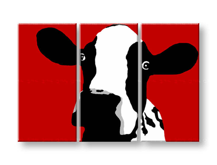 Ručno slikane slike na platnu na platnu POP Art Cow 3-dijelna 