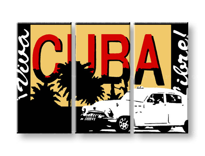Ručno slikane slike na platnu na platnu POP Art Cuba 3-dijelna 