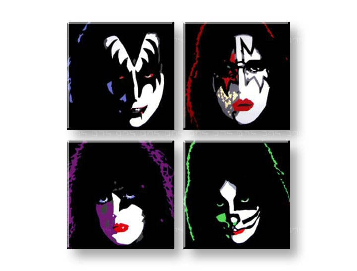 Ručno slikane slike na platnu na platnu POP Art Kiss 4-dijelna 