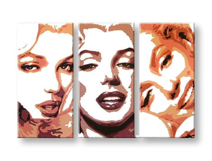 Ručno slikane slike na platnu na platnu POP Art Marilyn Monroe 3-dijelna